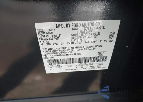 2014 Ford Explorer from USA, damaged, VIN 1FM5K8B82EGA57537